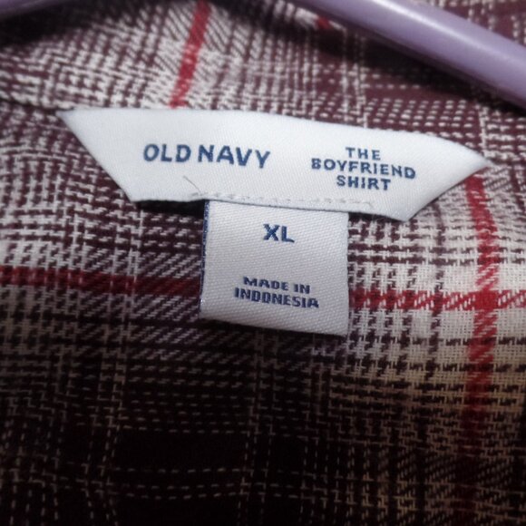 Old Navy Women's NWT Brown Cream Plaid Button-Up Shirt, Size XL - Picture 2 of 3
